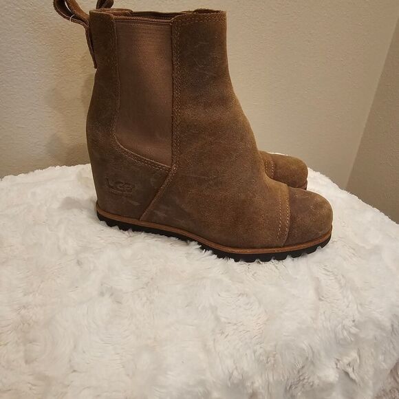 Ugg Pax Wedge Women's Brown Leather Ankle Boots Size 5 - Picture 1 of 7